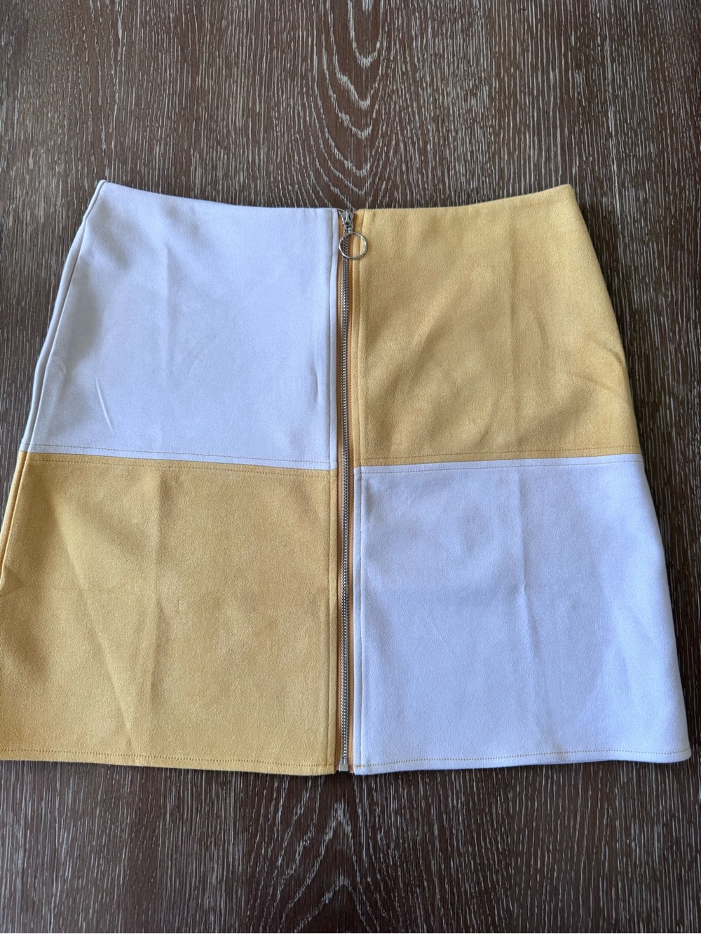 Dry Goods Colorblock Yellow & White Mini Skirt with Front Zip
